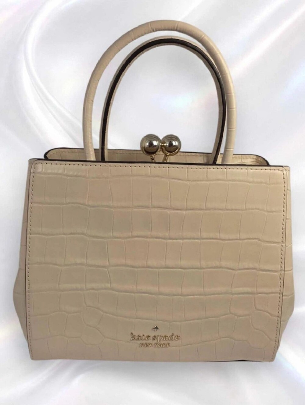 kate spade New York Cream Croc-Embossed Top-Handle Bag